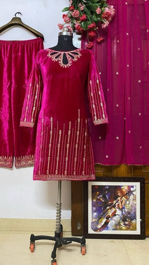 Red Velvet with Zari Embroidery Work Pakistani Suits In Sale