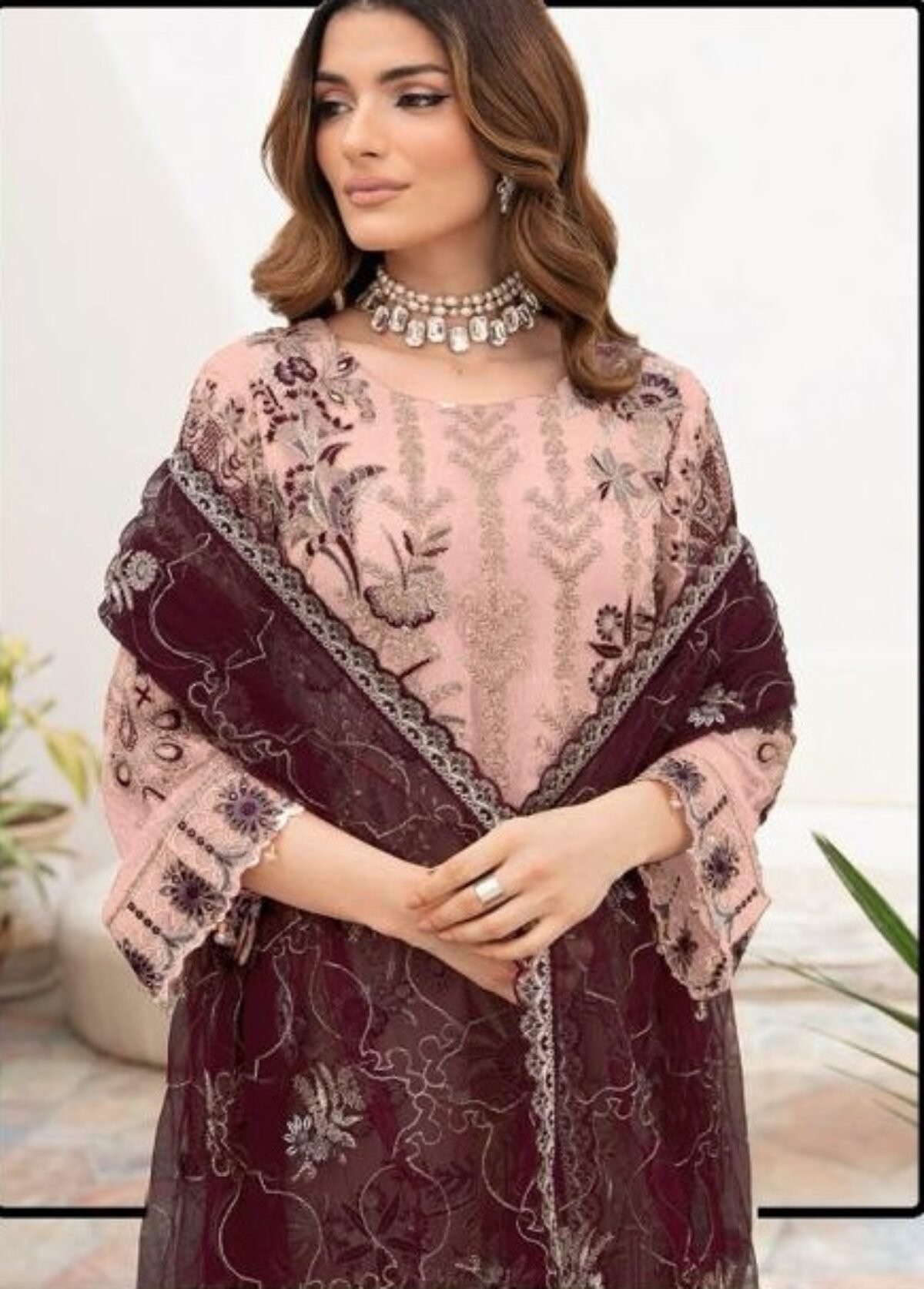 Rose Gold Fox Georgette Pakistani Suits in Sale - SareesWala.com Rose Gold Fox Georgette Pakistani Suits in Sale - SareesWala.com