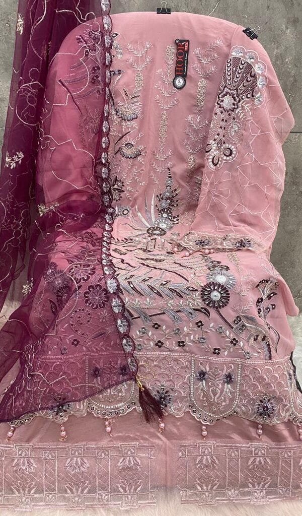 Rose Gold Fox Georgette Pakistani Suits in Sale