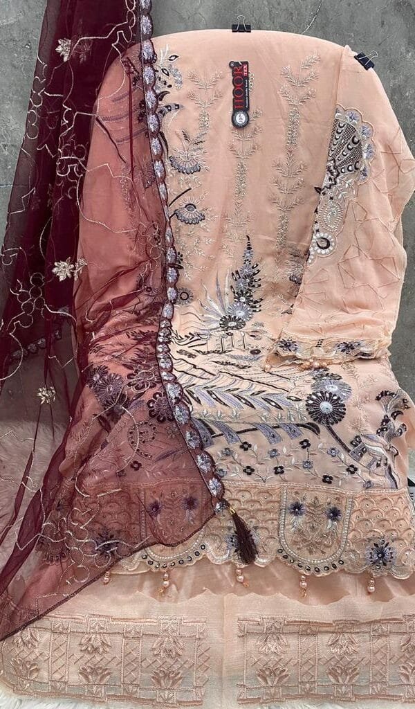 Rose Gold Fox Georgette Pakistani Suits in Sale