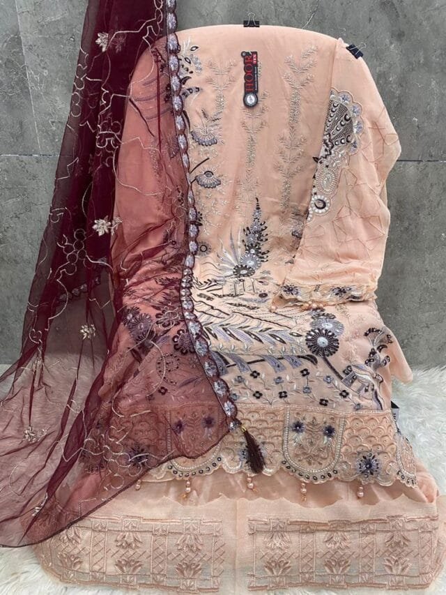 Rose Gold Fox Georgette Pakistani Suits in Sale