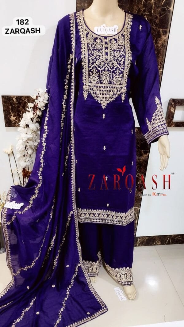 Royal Purple Readymade Vichitra Silk Embroidery Work Pakistani Suits In Sale