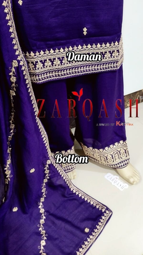 Royal Purple Readymade Vichitra Silk Embroidery Work Pakistani Suits In Sale