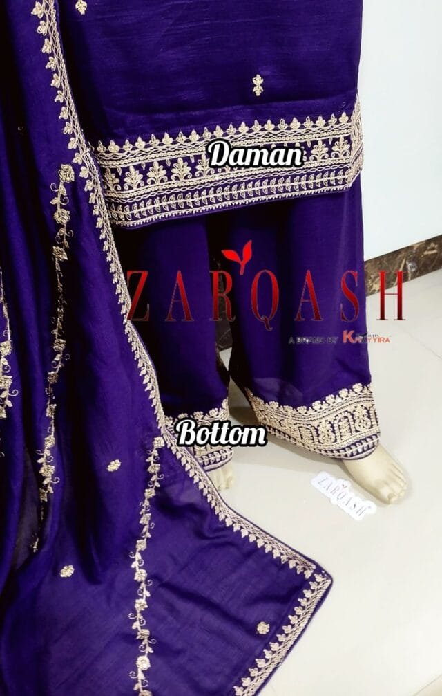 Royal Purple Readymade Vichitra Silk Embroidery Work Pakistani Suits In Sale