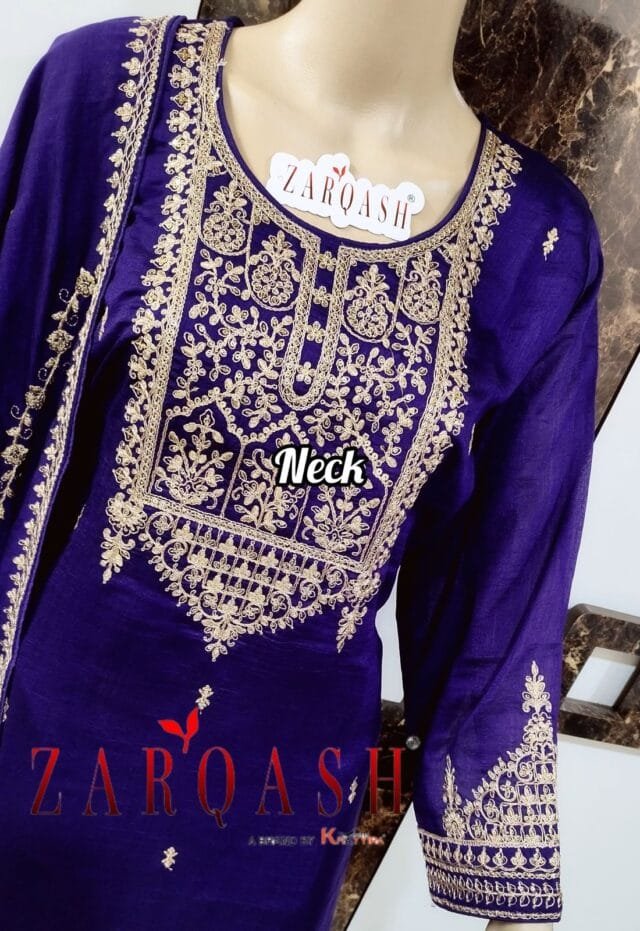 Royal Purple Readymade Vichitra Silk Embroidery Work Pakistani Suits In Sale