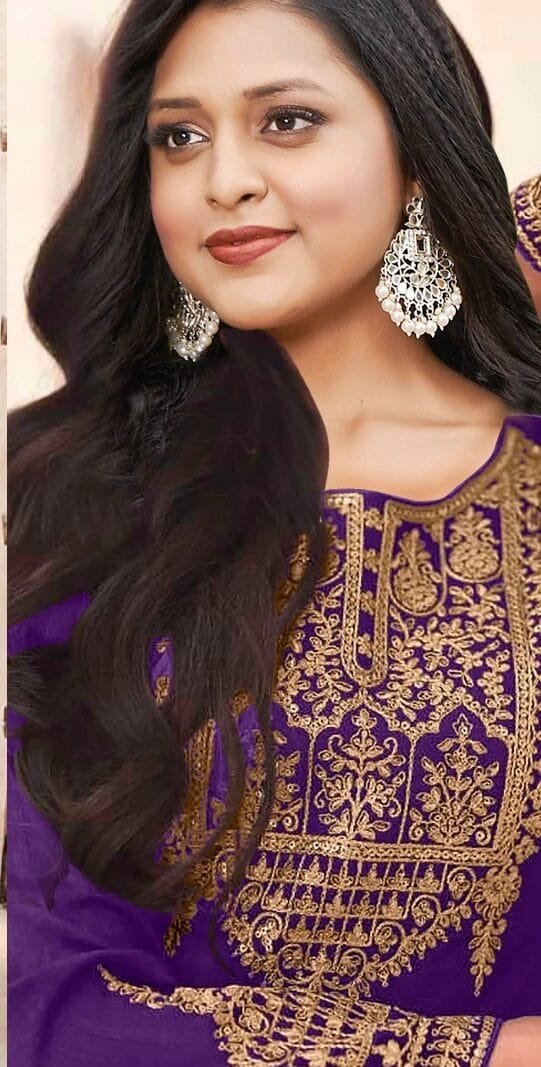 Royal Purple Readymade Vichitra Silk Embroidery Work Pakistani Suits In Sale