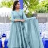Sky Blue Anarkali Faux Georgette Gown With Fully Flair Suits In Sale