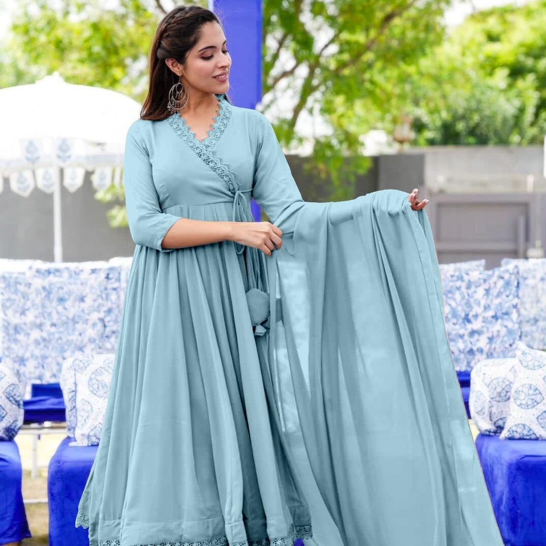 Sky Blue Anarkali Faux Georgette Gown With Fully Flair Suits In Sale -  SareesWala.com