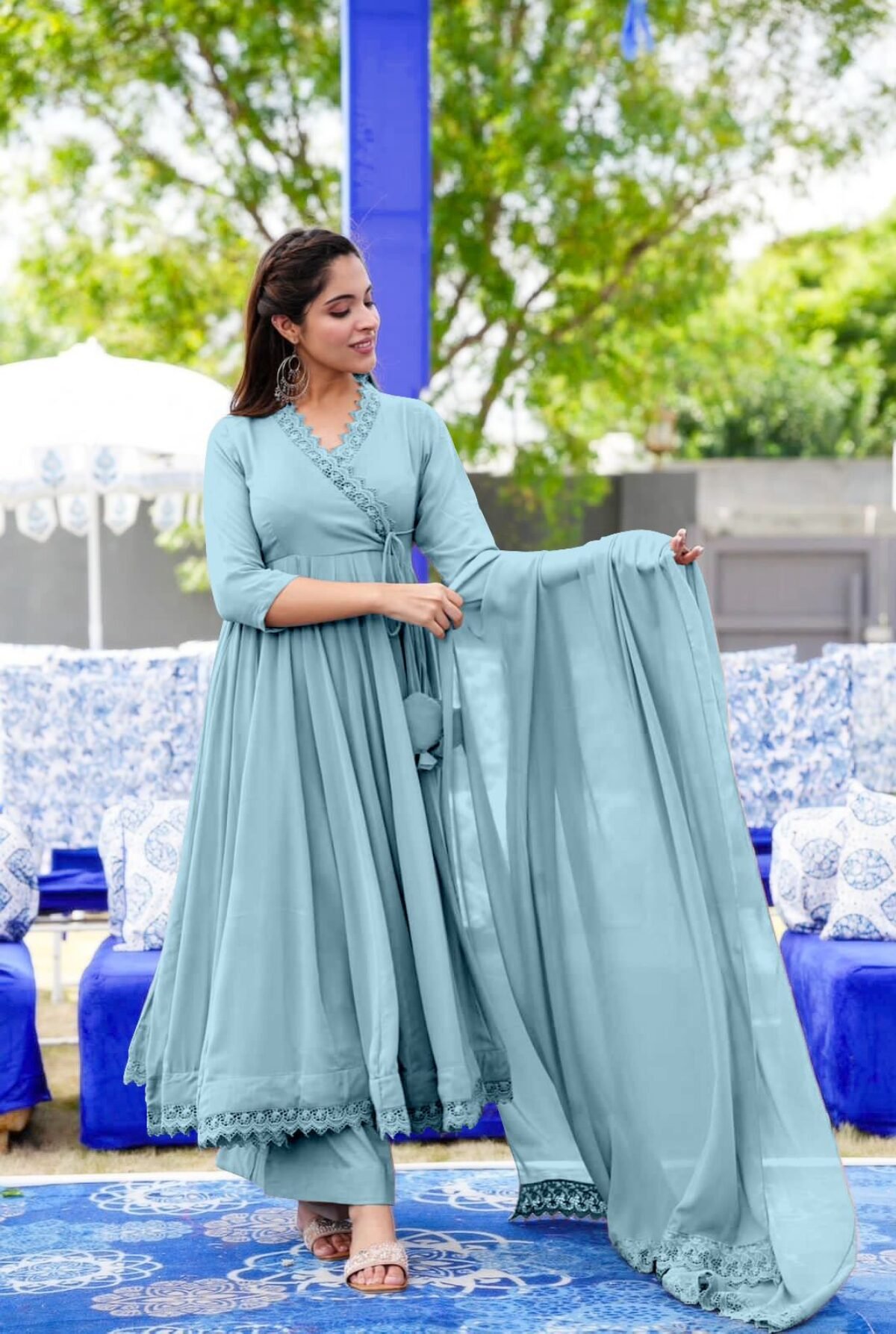 Sky blue best sale anarkali dress