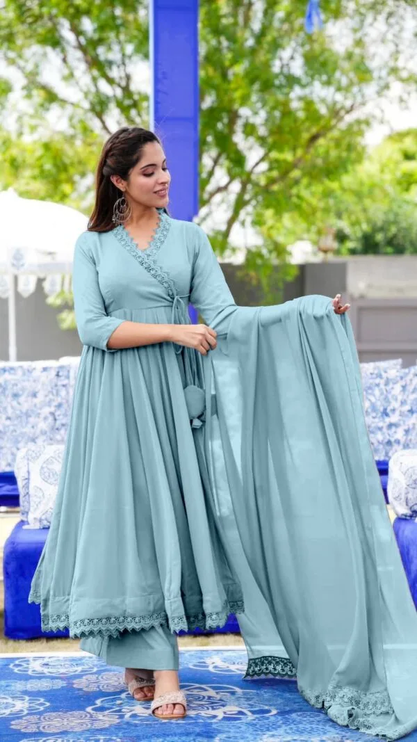 Sky Blue Anarkali Faux Georgette Gown With Fully Flair Suits In Sale -  SareesWala.com