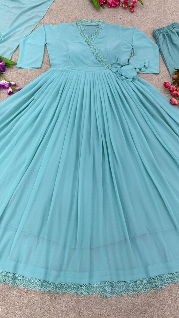 Sky Blue Anarkali Faux Georgette Gown With Fully Flair Suits In Sale