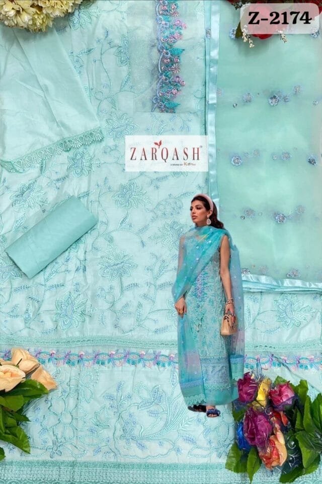 Sky Blue Cotton Embroidered Pakistani Suit Sale
