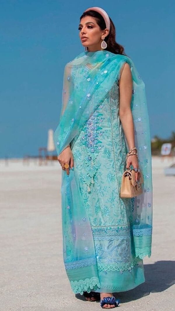 Sky Blue Cotton Embroidered Pakistani Suit Sale