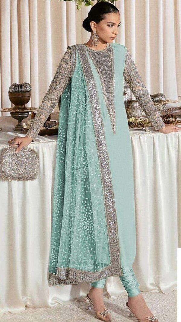 Sky Blue Georgette Embroidered Pakistani Suits In Sale