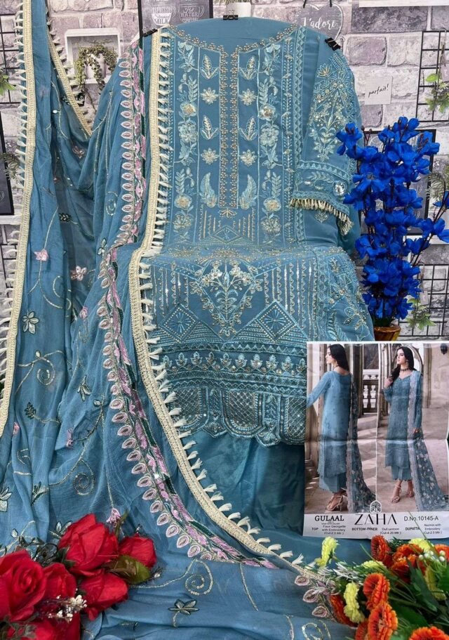 Sky Blue Georgette With Heavy Embroidered Pakistani Suits In Sale