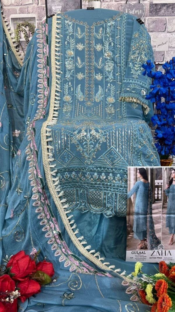 Sky Blue Georgette With Heavy Embroidered Pakistani Suits In Sale