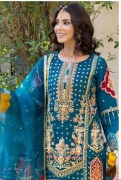 Sky Blue Organza with Heavy Embroidery Work Pakistani Suits In Sale