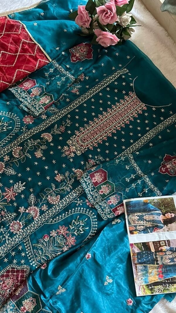 Sky Blue Organza with Heavy Embroidery Work Pakistani Suits In Sale