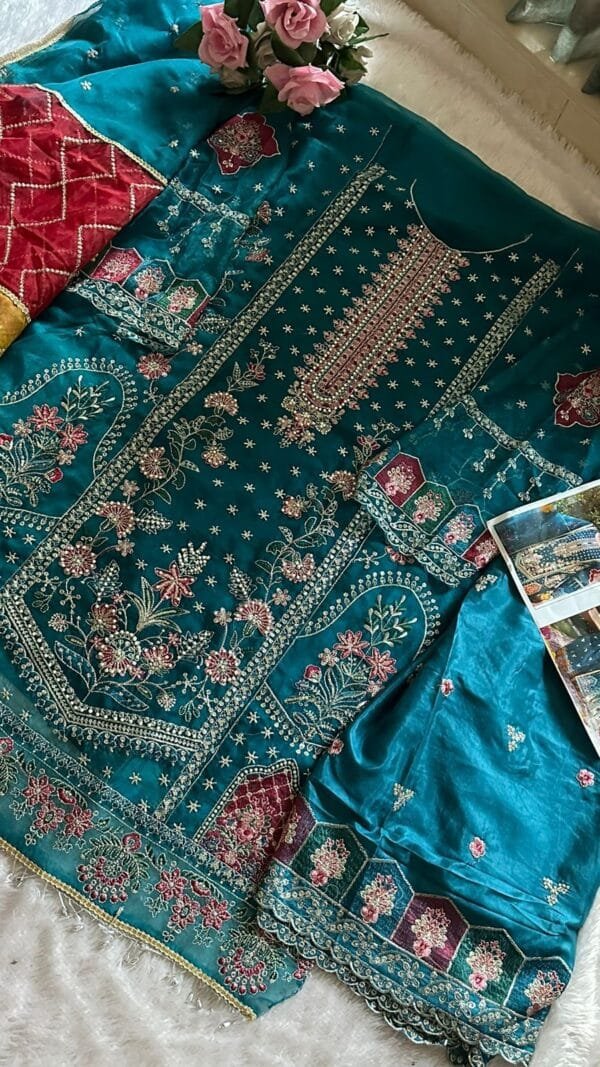 Sky Blue Organza with Heavy Embroidery Work Pakistani Suits In Sale