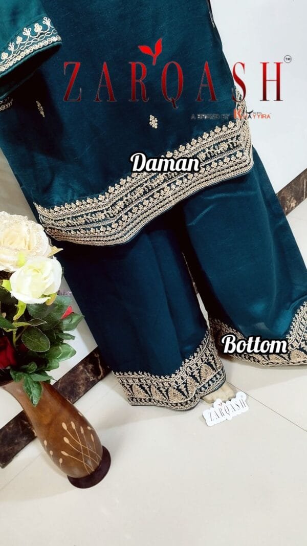 Sky Blue Readymade Vichitra Silk Embroidery Work Pakistani Suits In Sale