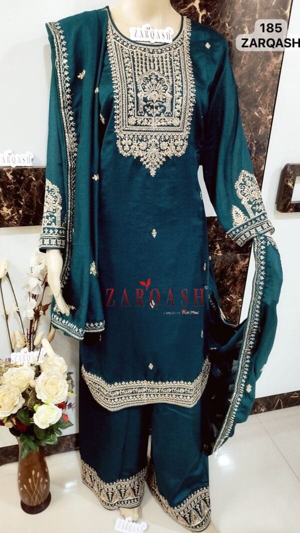 Sky Blue Readymade Vichitra Silk Embroidery Work Pakistani Suits In Sale