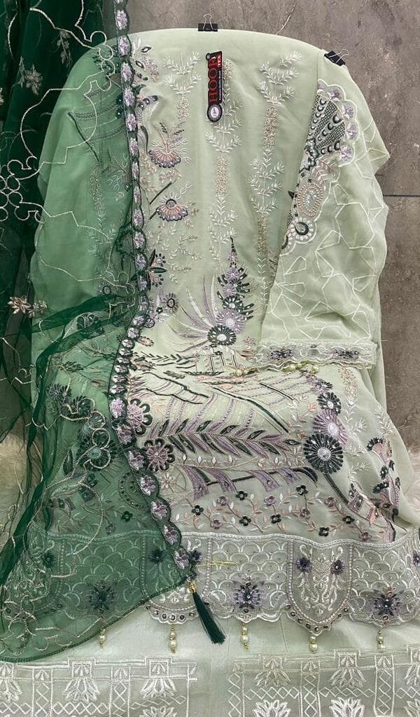 Sky Green Gold Fox Georgette Pakistani Suits in Sale