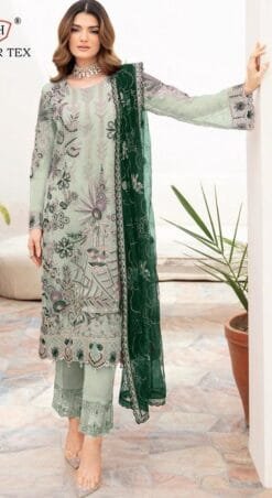 Sky Green Gold Fox Georgette Pakistani Suits in Sale