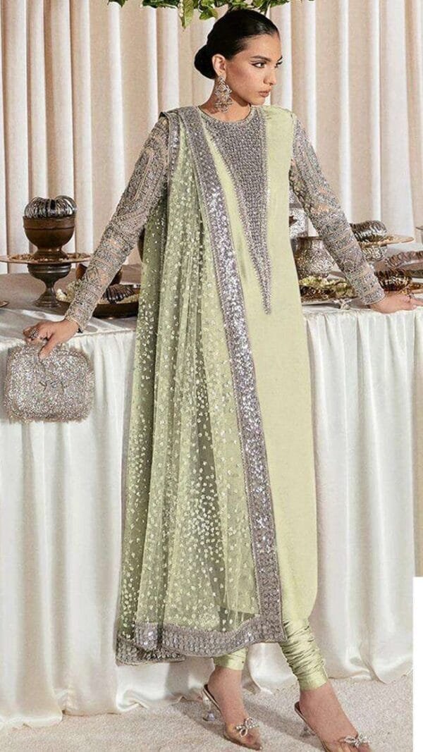 Steel Gray Georgette Embroidered Pakistani Suits In Sale