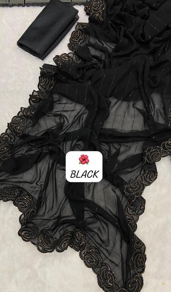 Trending Black Heavy Blooming Georgette Saree