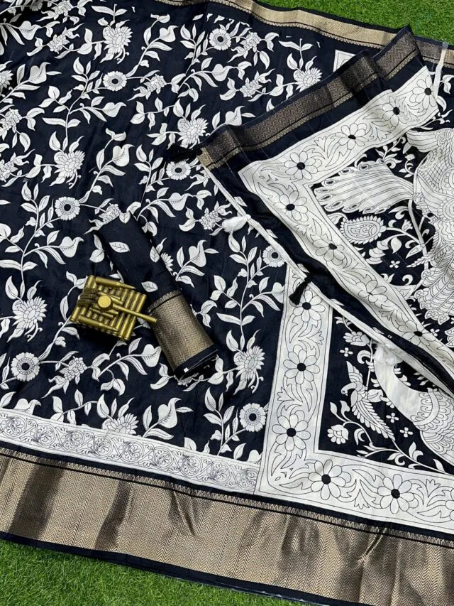 Trendy Black Soft Cotton Saree