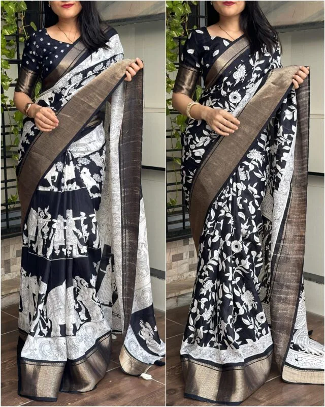 Trendy Black Soft Cotton Saree