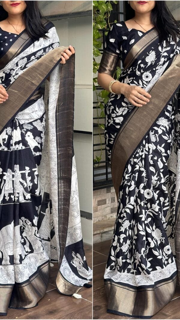 Trendy Black Soft Cotton Saree