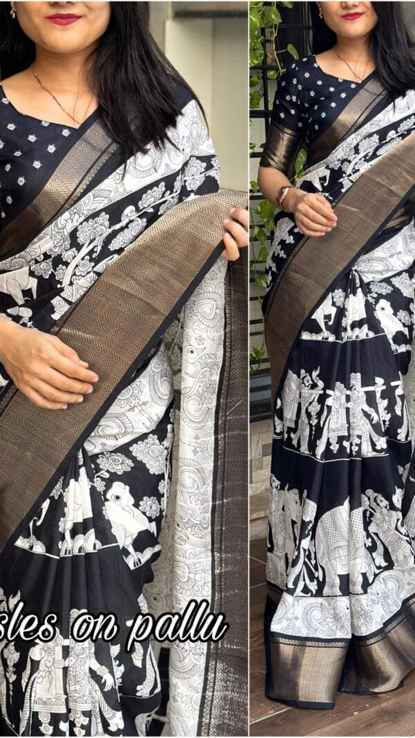 Trendy Black Soft Cotton Saree