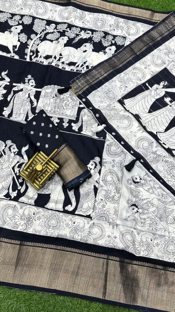 Trendy Black Soft Cotton Saree