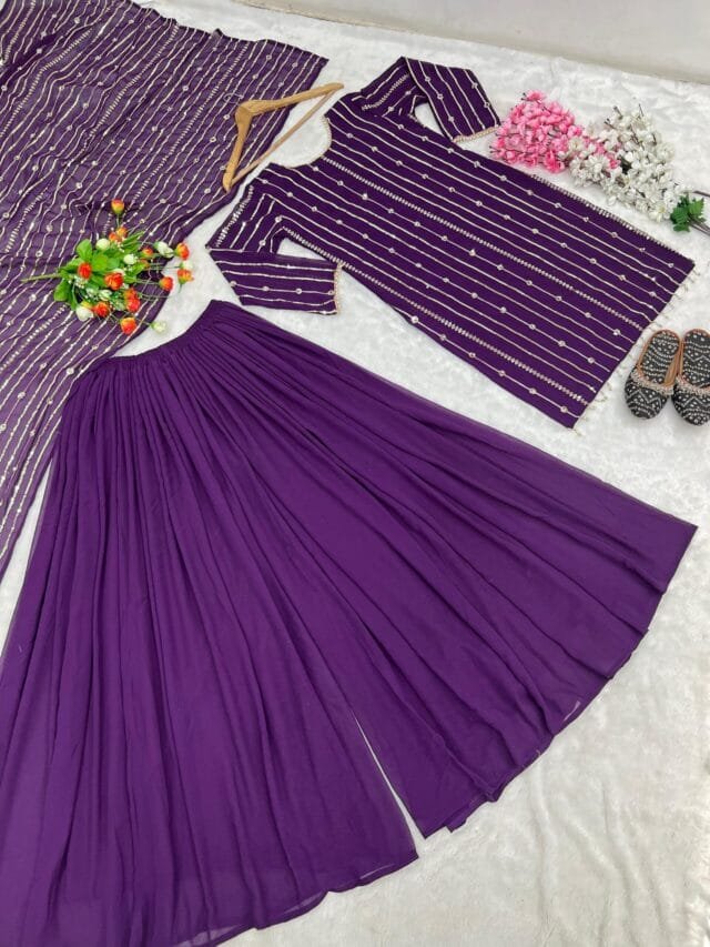 Violet Fully Stitched Ready To Wear Faux Georgette Sequence Work Pakistani Suits In Sales