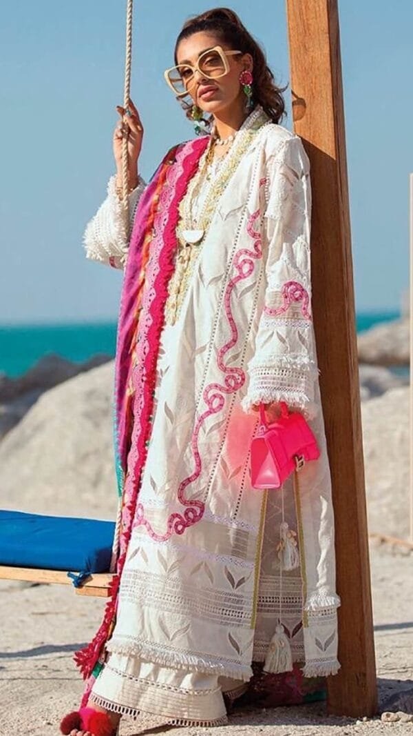 White Cotton Embroidered Pakistani Suit Sale