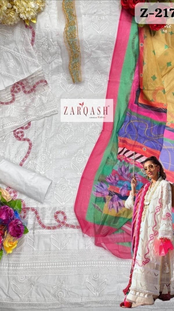 White Cotton Embroidered Pakistani Suit Sale
