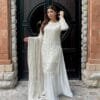White Fully Stitched Ready To Wear Faux Georgette Sequence Work Pakistani Suits In Sales