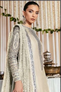 White Grey Georgette Embroidered Pakistani Suits In Sale