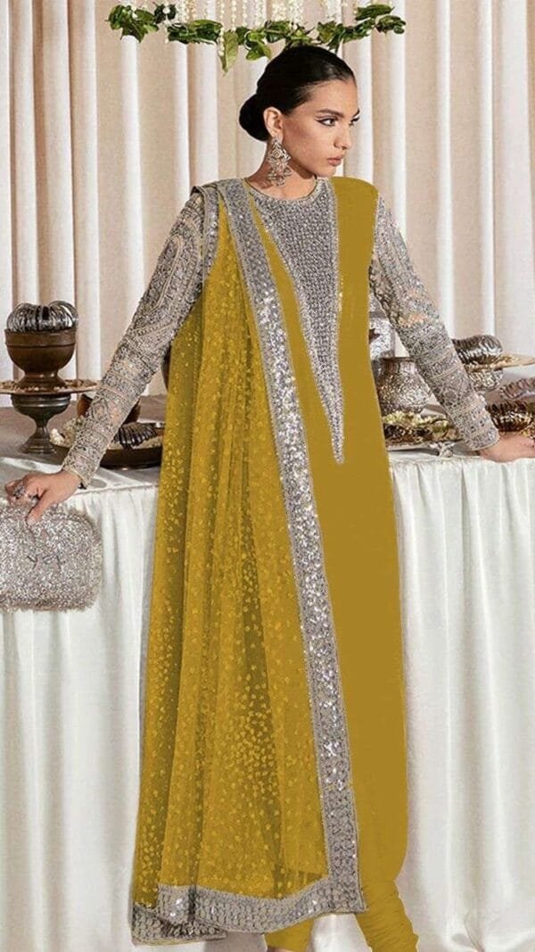 Yellow Georgette Embroidered Pakistani Suits In Sale