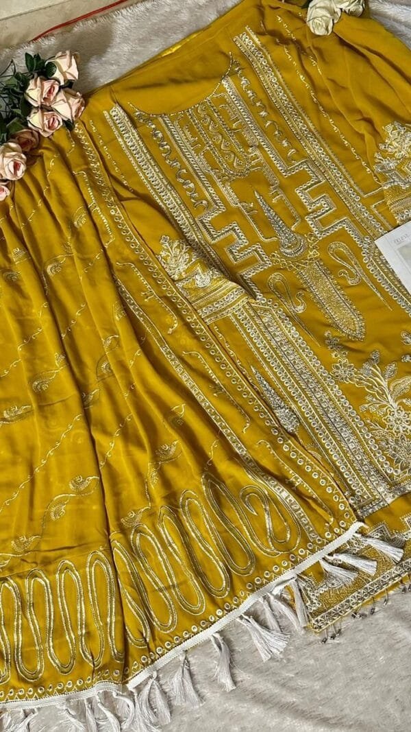 Yellow Heavy Georgette Fabric with Heavy Work Pakistani Suits in Sale