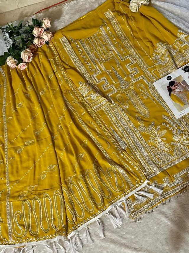 Yellow Heavy Georgette Fabric with Heavy Work Pakistani Suits in Sale