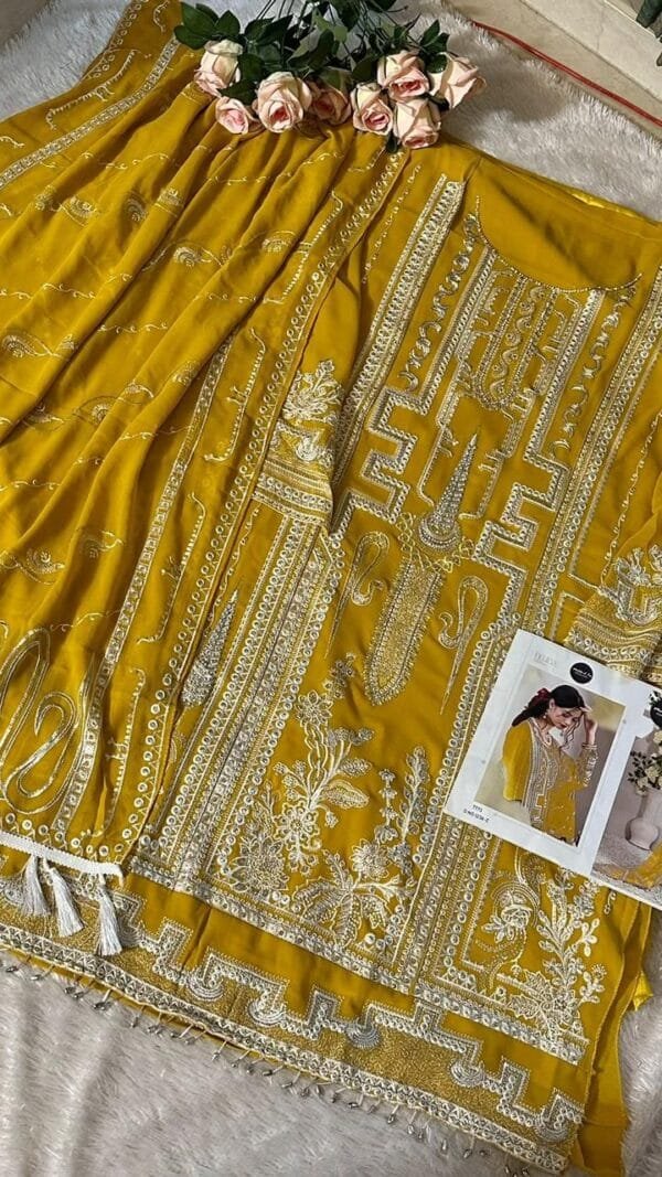 Yellow Heavy Georgette Fabric with Heavy Work Pakistani Suits in Sale