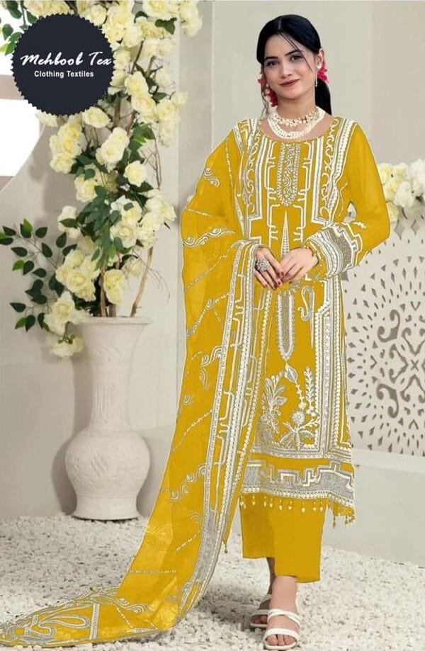 Yellow Heavy Georgette Fabric with Heavy Work Pakistani Suits in Sale