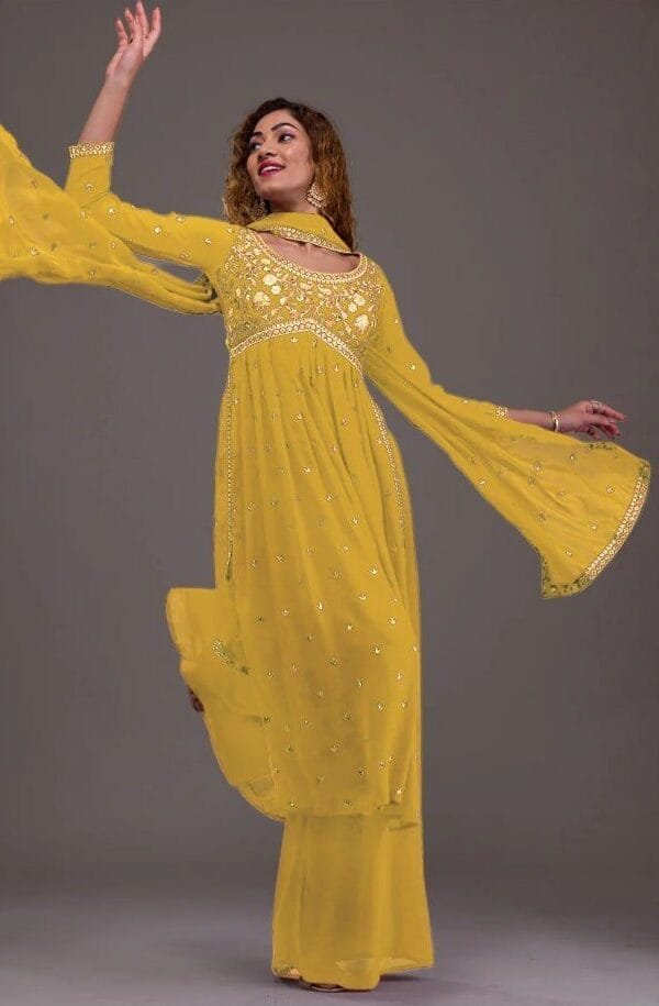 Yellow Heavy GeorgetteWith Sequence Embroidery Work Pakistani Suits In Sale