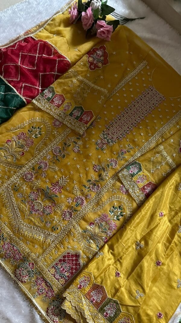 Yellow Organza with Heavy Embroidery Work Pakistani Suits In Sale