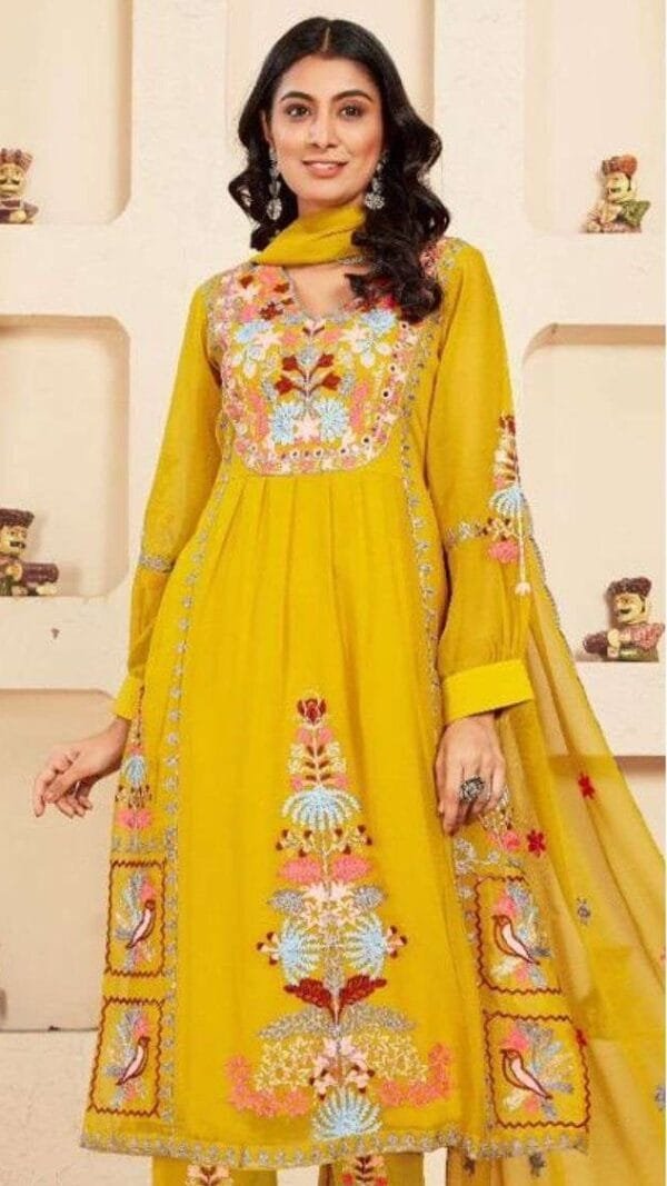 Yellow Readymade Heavy Faux Georgette with Heavy Embroidery Work Pakistani Suits In Sale