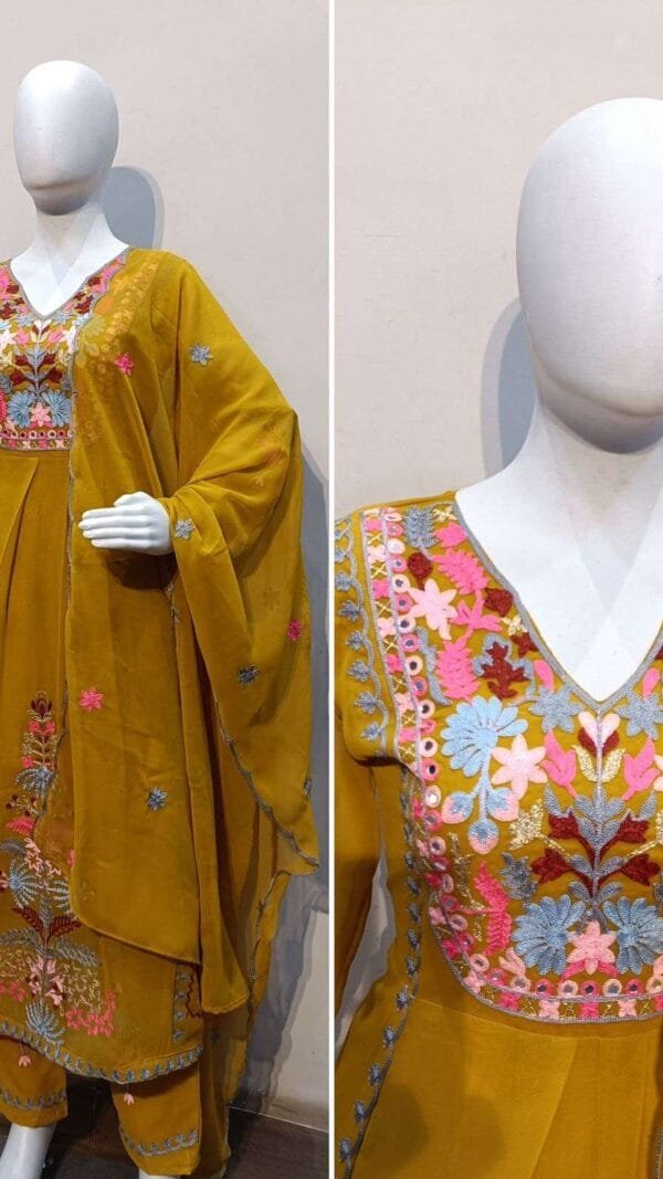 Yellow Readymade Heavy Faux Georgette with Heavy Embroidery Work Pakistani Suits In Sale