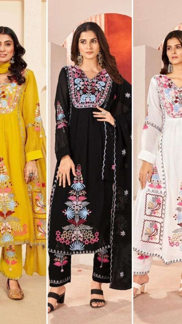Yellow Readymade Heavy Faux Georgette with Heavy Embroidery Work Pakistani Suits In Sale