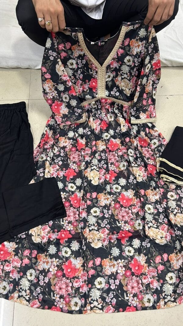 Aaliya Black Floral Alia Cut Suit Set